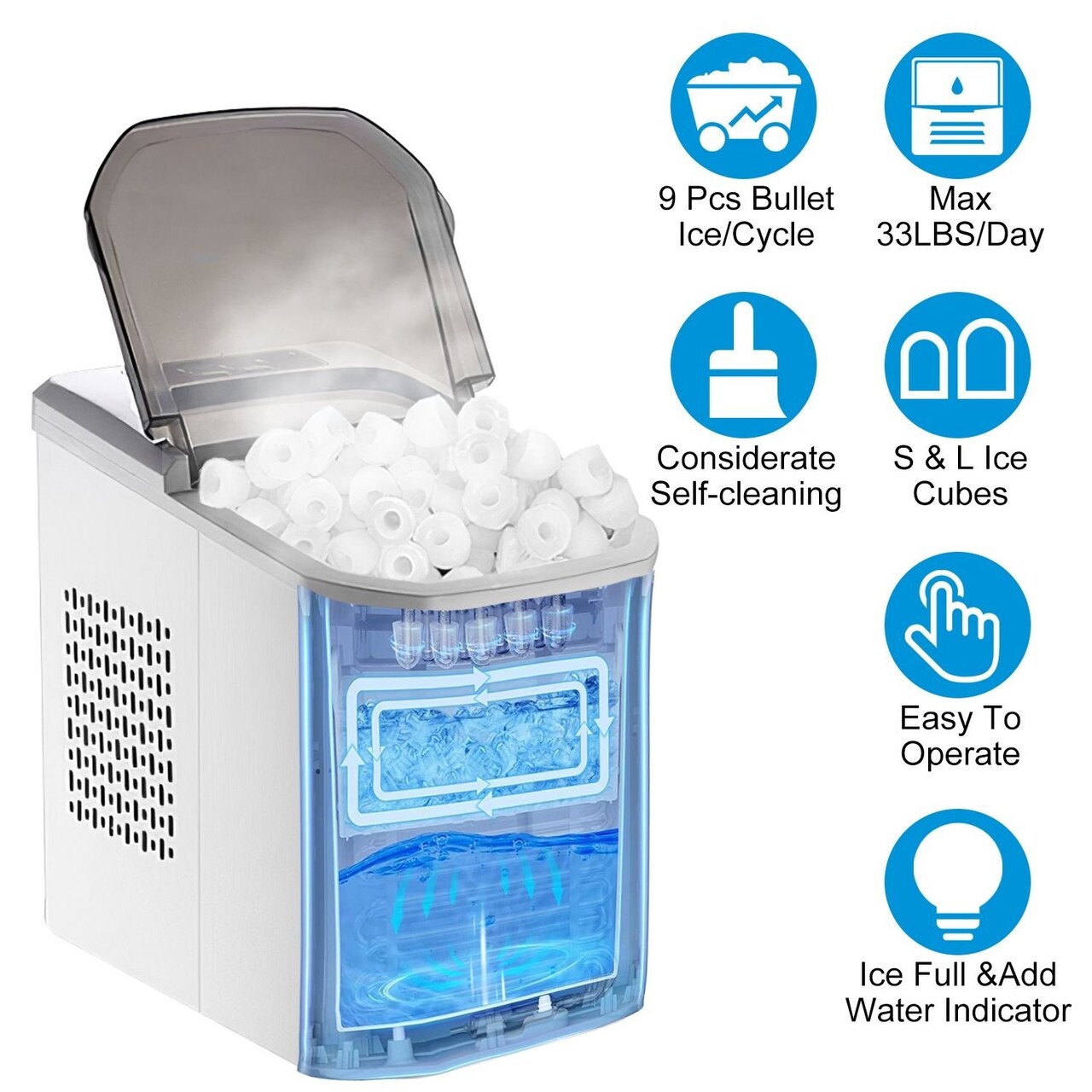 Edge Collections - 12" x 12.8" - White - Self-Cleaning Countertop Ice Maker for Home and Office - 1 Piece